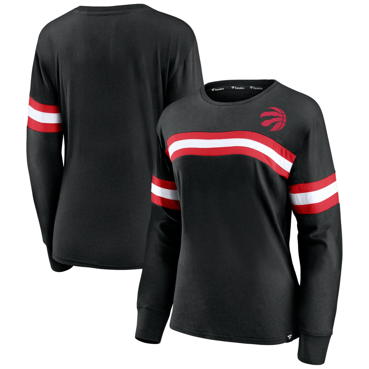Fanatics Toronto Raptors Women's Block Party Chest Logo Striped Long Sleeve T-Shirt Black