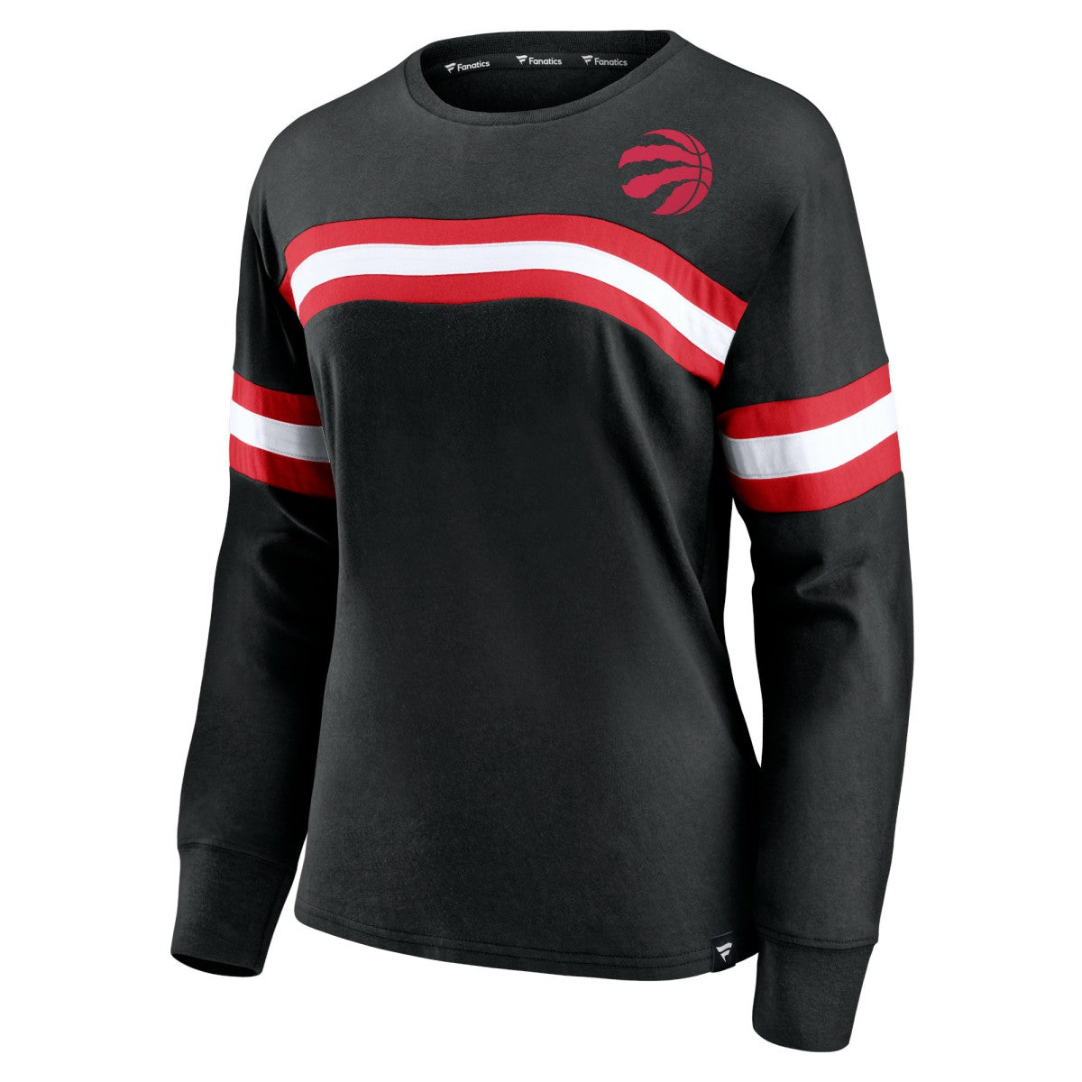Fanatics Toronto Raptors Women's Block Party Chest Logo Striped Long Sleeve T-Shirt Black