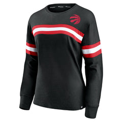 Fanatics Toronto Raptors Women's Block Party Chest Logo Striped Long Sleeve T-Shirt Black