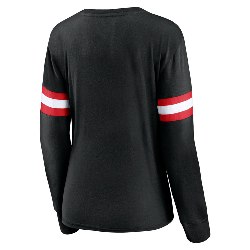 Fanatics Toronto Raptors Women's Block Party Chest Logo Striped Long Sleeve T-Shirt Black