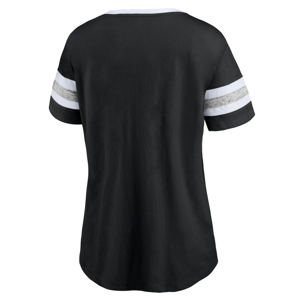 Fanatics Brooklyn Nets Women's Block Party Striped Sleeve T-Shirt Black/Heathered Gray