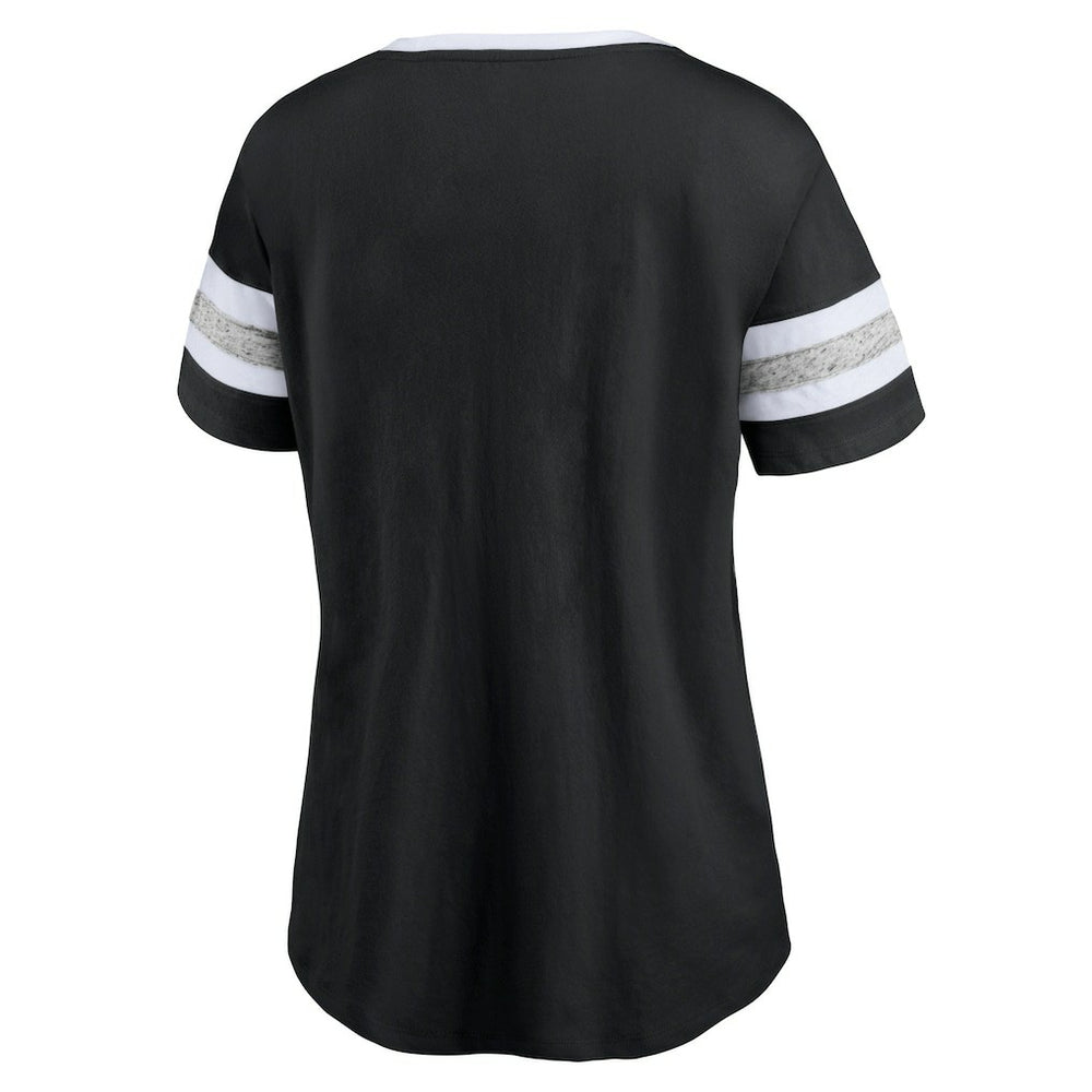 Fanatics Brooklyn Nets Women's Block Party Striped Sleeve T-Shirt Black/Heathered Gray