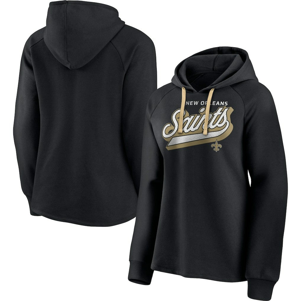 New Orleans Saints Women's First Contact Raglan Pullover Hoodie - Black - Fanatics