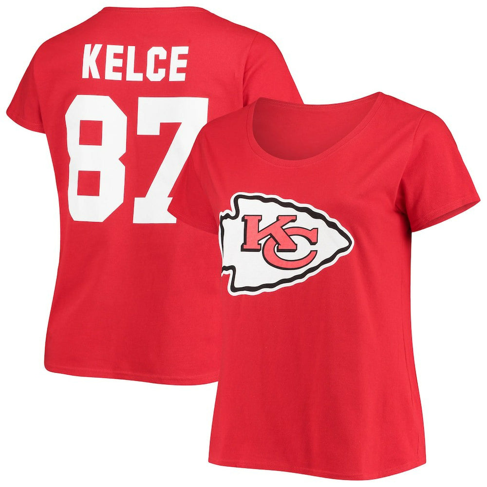 Travis Kelce Kansas City Chiefs Women's Plus Size Fair Catch Name & Number Scoop Neck T-Shirt - Red - NFL