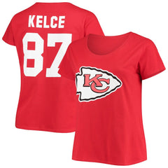 Travis Kelce Kansas City Chiefs Women's Plus Size Fair Catch Name & Number Scoop Neck T-Shirt - Red - NFL