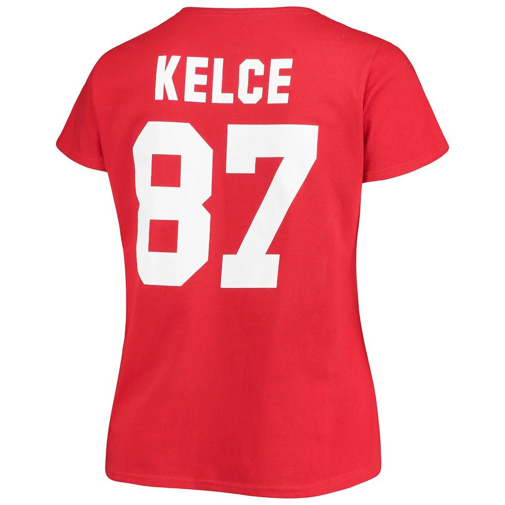 Travis Kelce Kansas City Chiefs Women's Plus Size Fair Catch Name & Number Scoop Neck T-Shirt - Red - NFL
