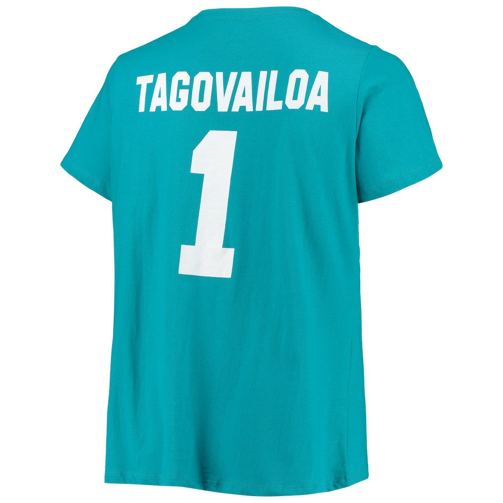 Tua Tagovailoa Miami Dolphins Women's Plus Size Fair Catch Name & Number Scoop Neck T-Shirt - Aqua - NFL