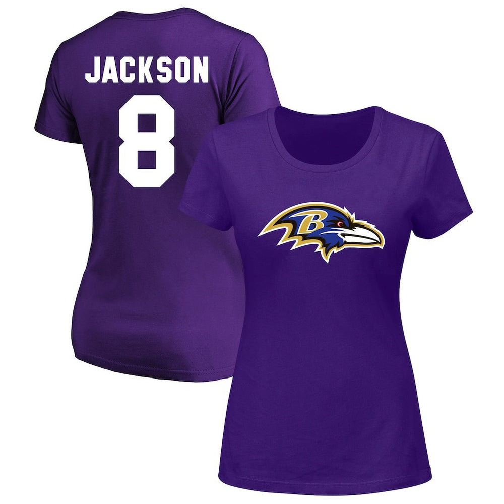 Lamar Jackson Baltimore Ravens Women's Plus Size Name & Number V-Neck T-Shirt - Purple - Fanatics