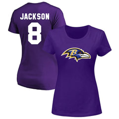 Lamar Jackson Baltimore Ravens Women's Plus Size Name & Number V-Neck T-Shirt - Purple - Fanatics