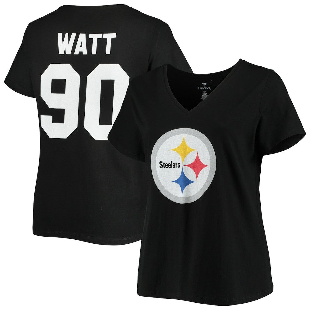 T.J. Watt Pittsburgh Steelers Women's Plus Size Name & Number V-Neck T-Shirt - Black - Fanatics