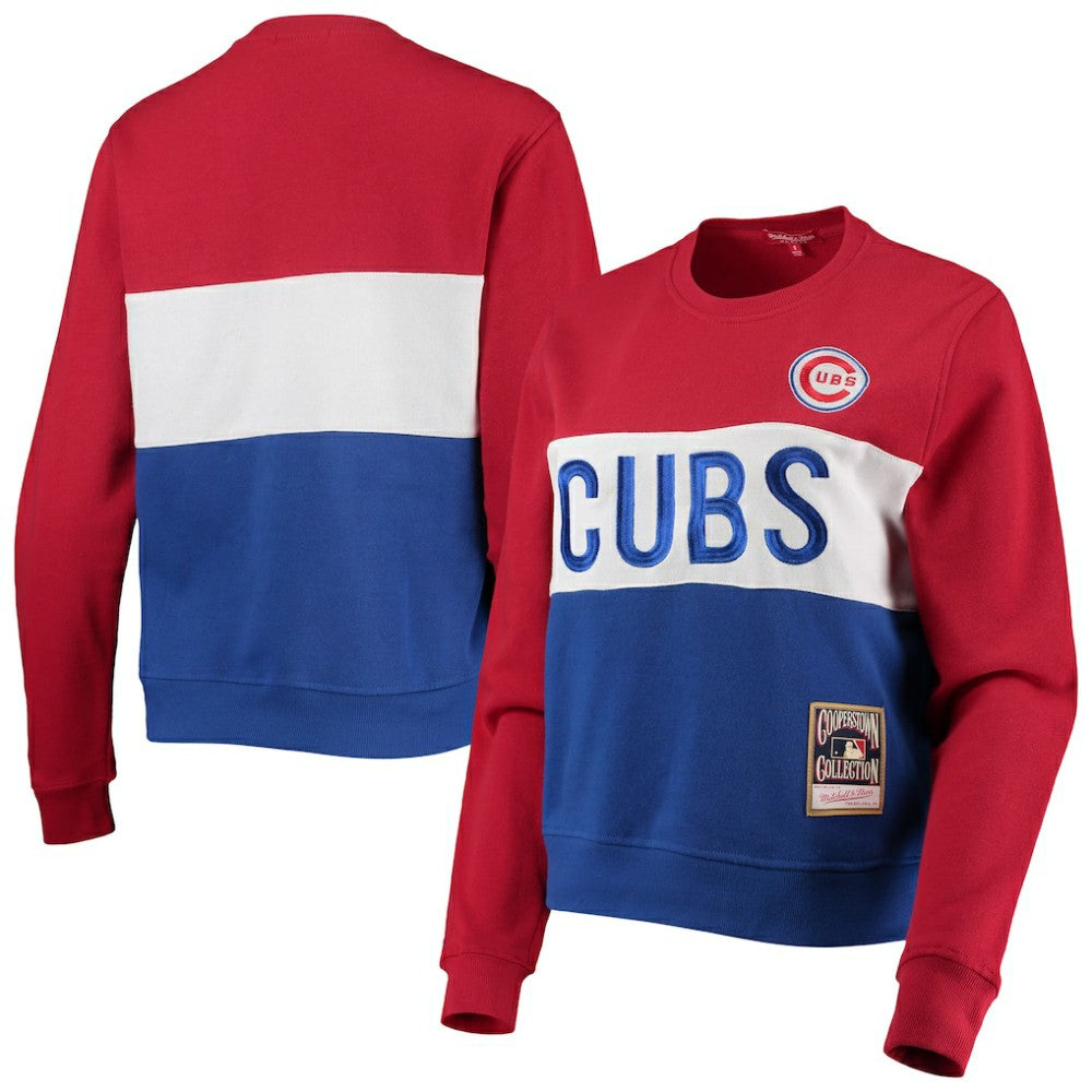 Chicago Cubs Mitchell & Ness Women's Color Block 2.0 Pullover Sweatshirt Outlet