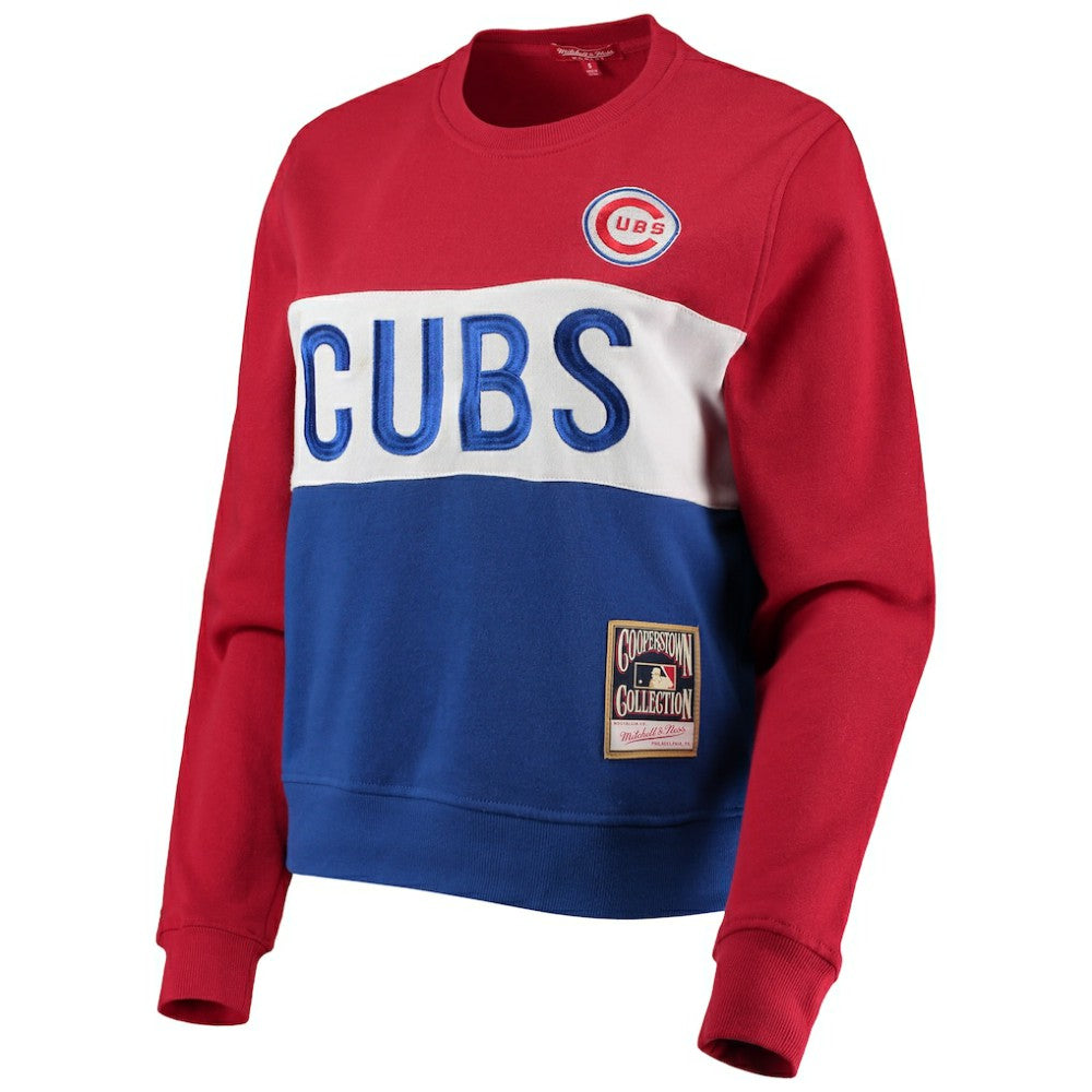 Chicago Cubs Mitchell & Ness Women's Color Block 2.0 Pullover Sweatshirt Outlet