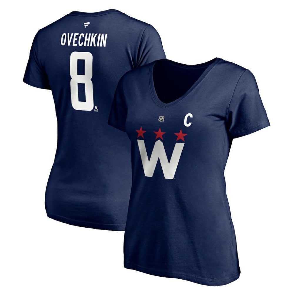 Alexander Ovechkin Washington Capitals Fanatics Women's Authentic Stack Name & Number V-Neck T-Shirt - Navy | Fanatics Clearance