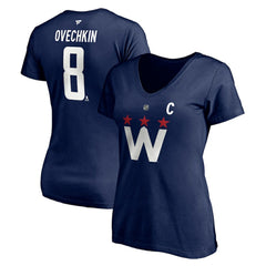 Alexander Ovechkin Washington Capitals Fanatics Women's Authentic Stack Name & Number V-Neck T-Shirt - Navy | Fanatics Clearance