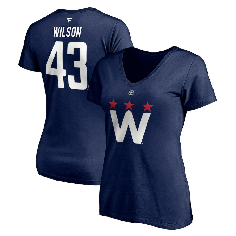Tom Wilson Washington Capitals Fanatics Women's Authentic Stack Name & Number V-Neck T-Shirt - Navy | Fanatics Lifestyle