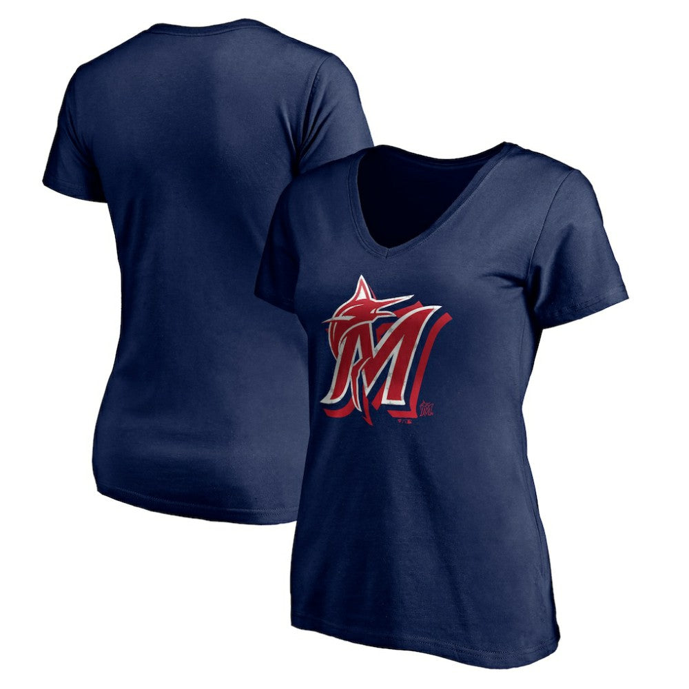 Miami Marlins Women's Red White and Team V-Neck T-Shirt Sale