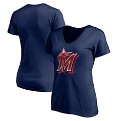 Miami Marlins Women's Red White and Team V-Neck T-Shirt Sale