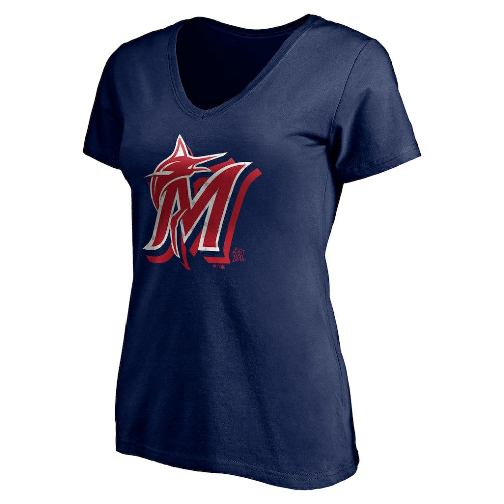 Miami Marlins Women's Red White and Team V-Neck T-Shirt Sale