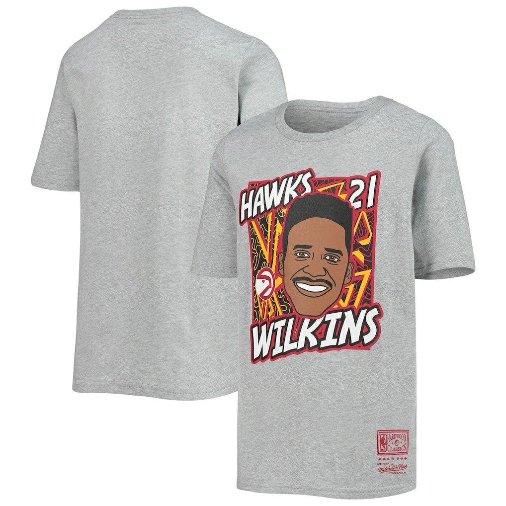 Mitchell & Ness Dominique Wilkins Atlanta Hawks Youth Hardwood Classics King of the Court Player T-Shirt Heathered Gray