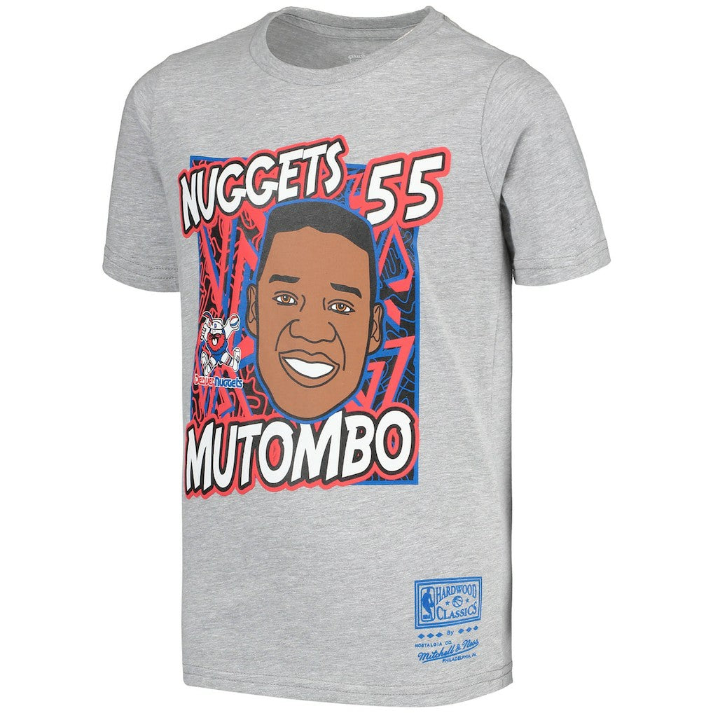 Mitchell & Ness Dikembe Mutombo Denver Nuggets Youth Hardwood Classics King of the Court Player T-Shirt Gray