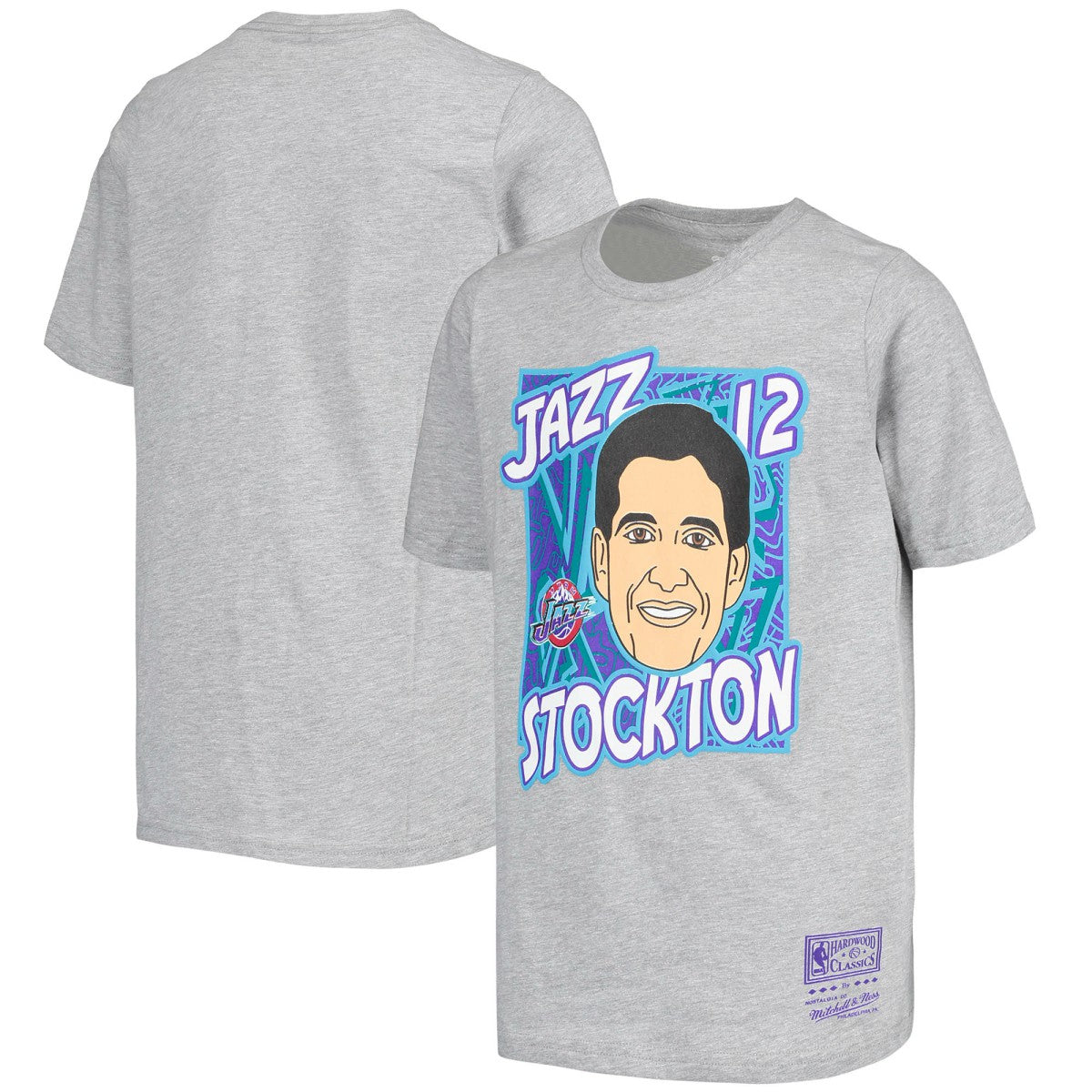 Mitchell & Ness John Stockton Utah Jazz Youth Hardwood Classics King of the Court Player T-Shirt Gray