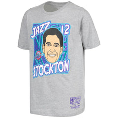 Mitchell & Ness John Stockton Utah Jazz Youth Hardwood Classics King of the Court Player T-Shirt Gray