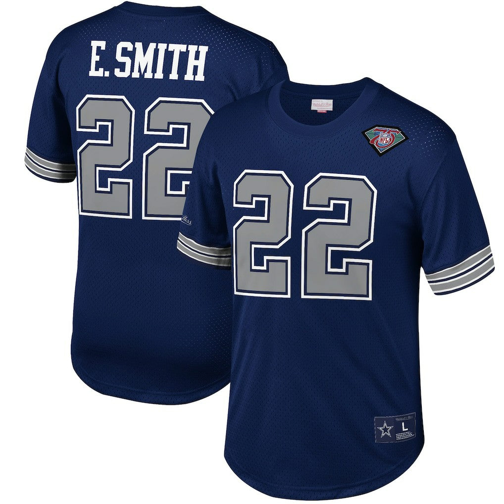 Emmitt Smith Dallas Cowboys Retired Player Name & Number Mesh Top - Navy - Mitchell & Ness