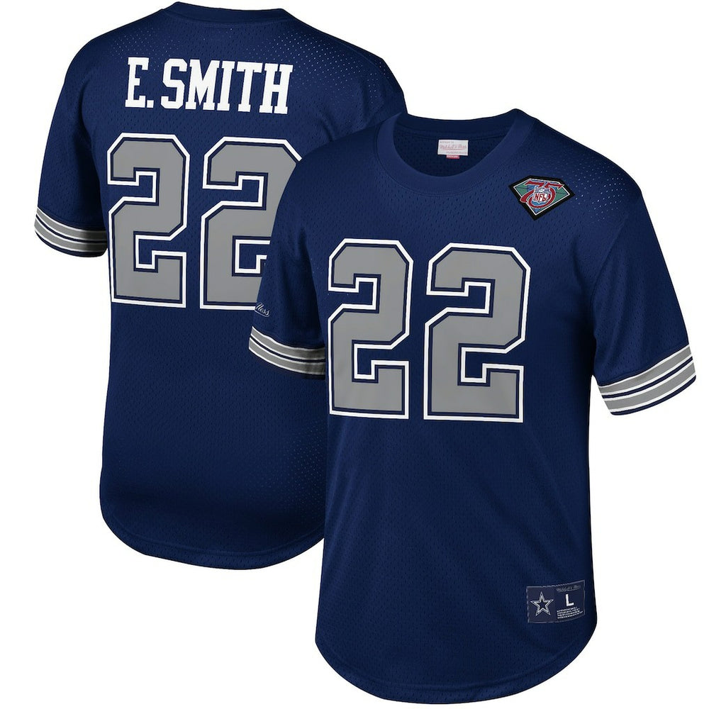 Emmitt Smith Dallas Cowboys Retired Player Name & Number Mesh Top - Navy - Mitchell & Ness