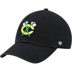 Chicago Blackhawks '47 Alternate Logo Clean Up Adjustable Hat - Black | 47 brand Lifestyle