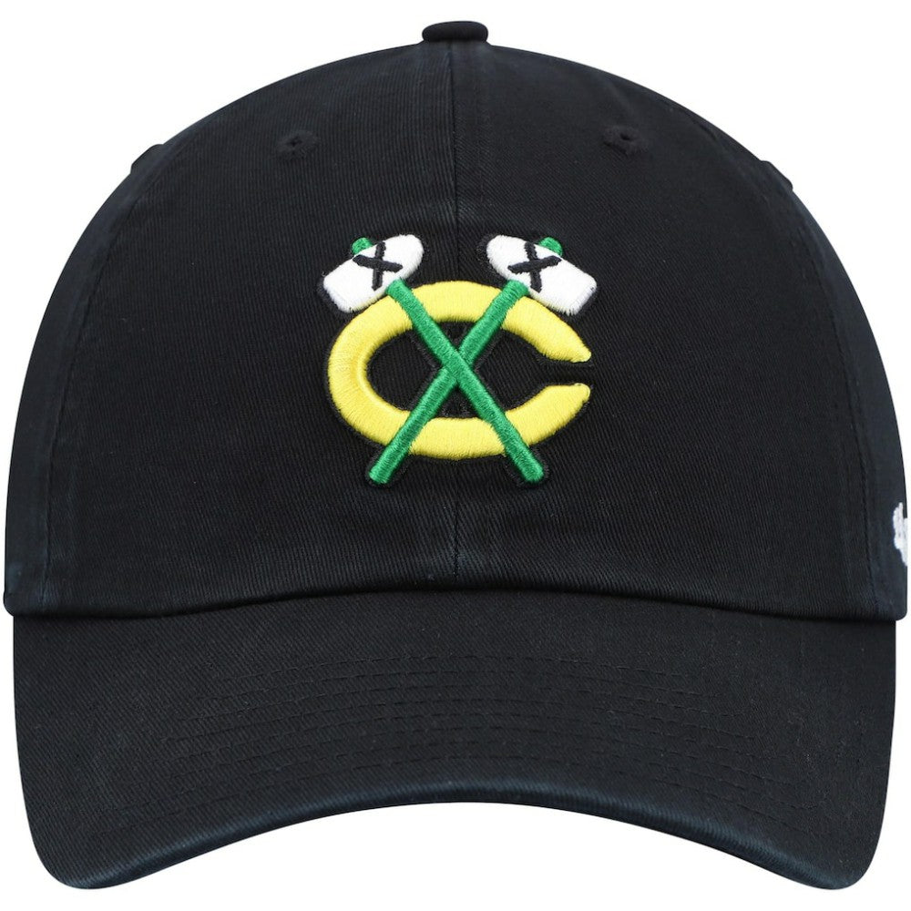 Chicago Blackhawks '47 Alternate Logo Clean Up Adjustable Hat - Black | 47 brand Lifestyle