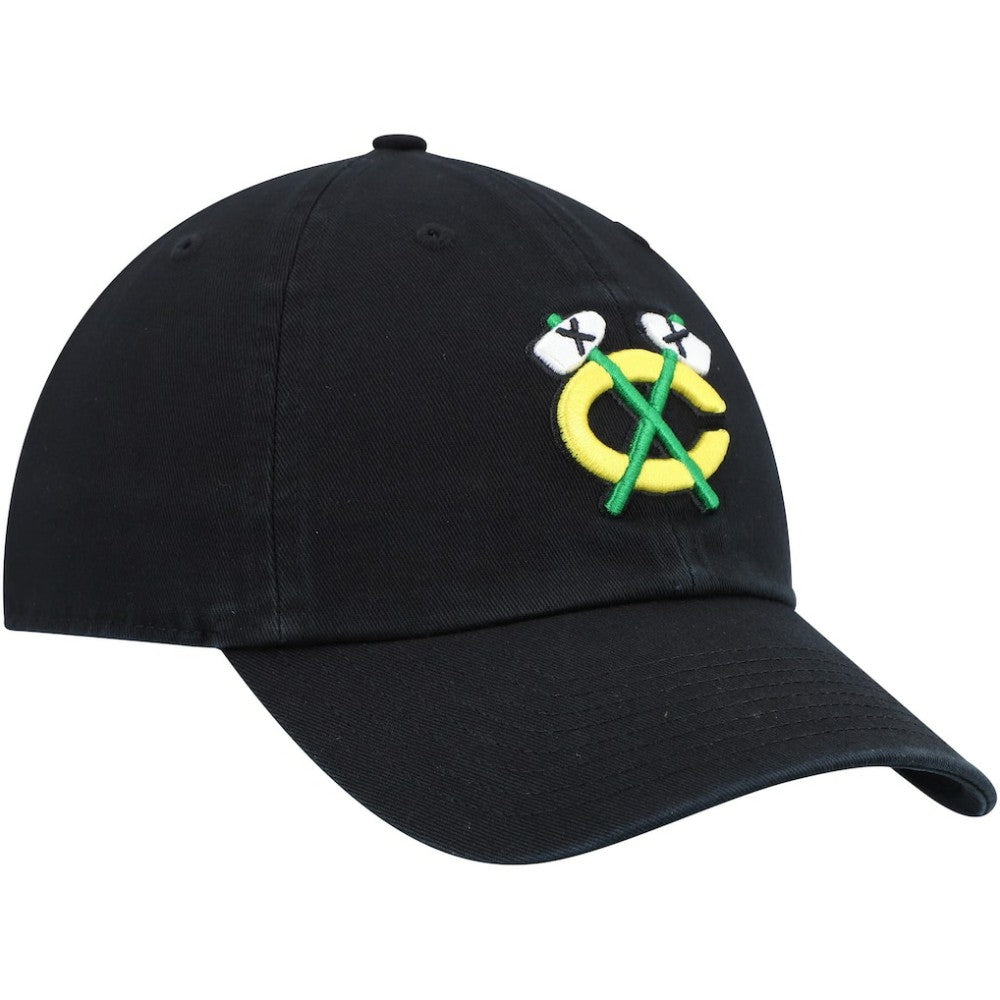Chicago Blackhawks '47 Alternate Logo Clean Up Adjustable Hat - Black | 47 brand Lifestyle