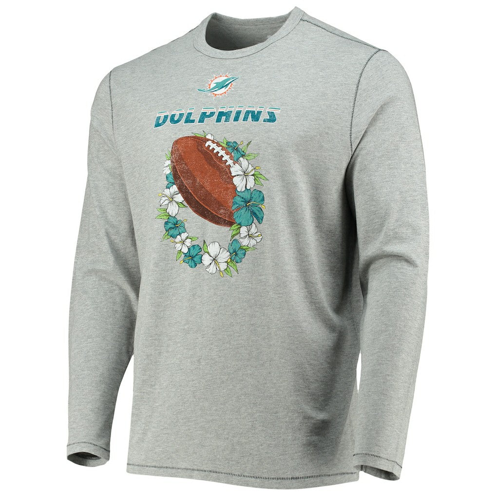 Miami Dolphins Sport Lei Pass Long Sleeve T-Shirt - Heathered Gray - Tommy Bahama