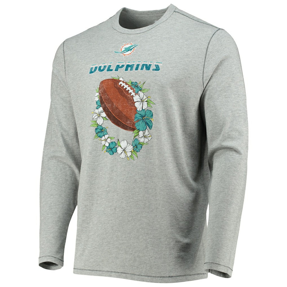 Miami Dolphins Sport Lei Pass Long Sleeve T-Shirt - Heathered Gray - Tommy Bahama