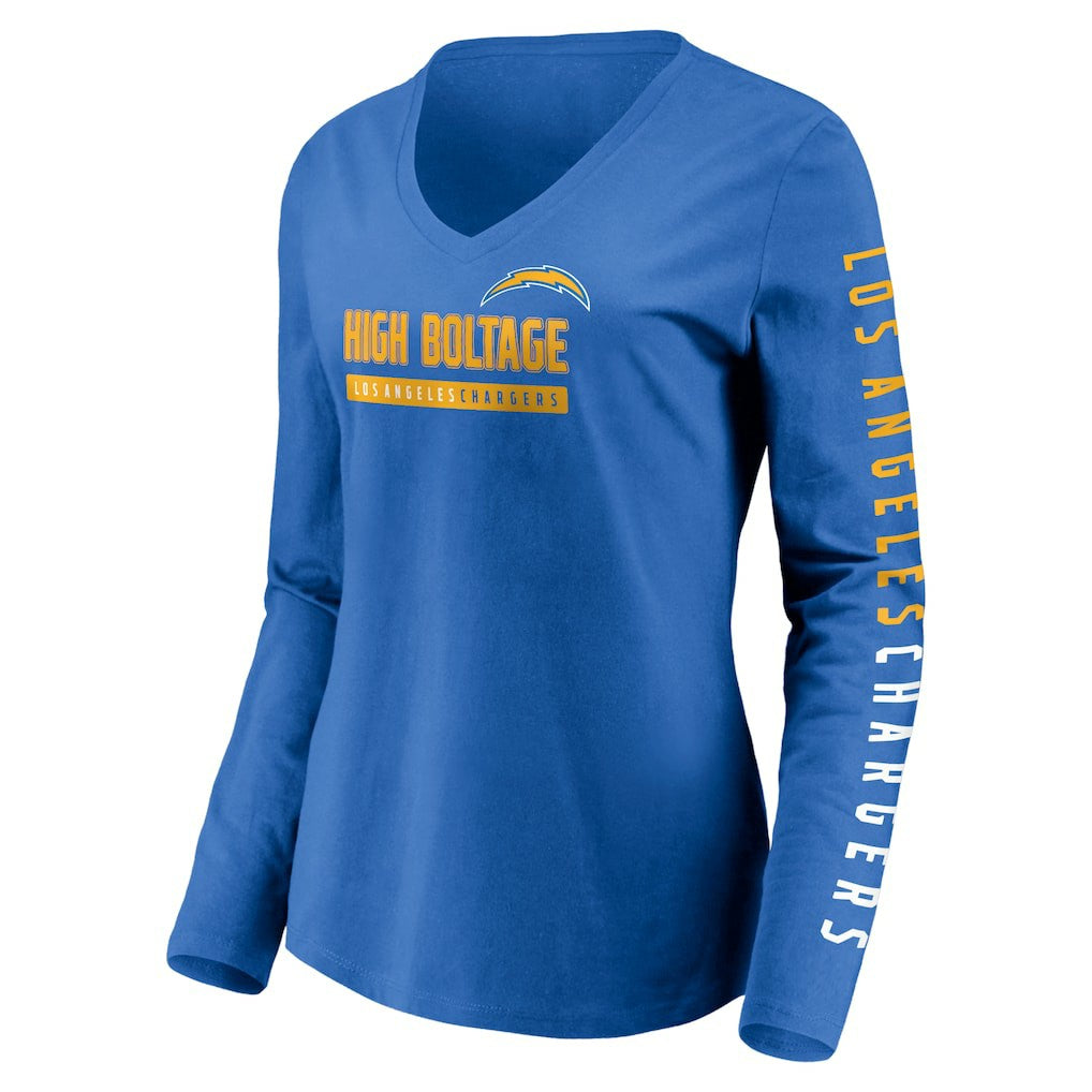 Los Angeles Chargers Women's Slogan V-Neck Long Sleeve T-Shirt - Powder Blue - Fanatics