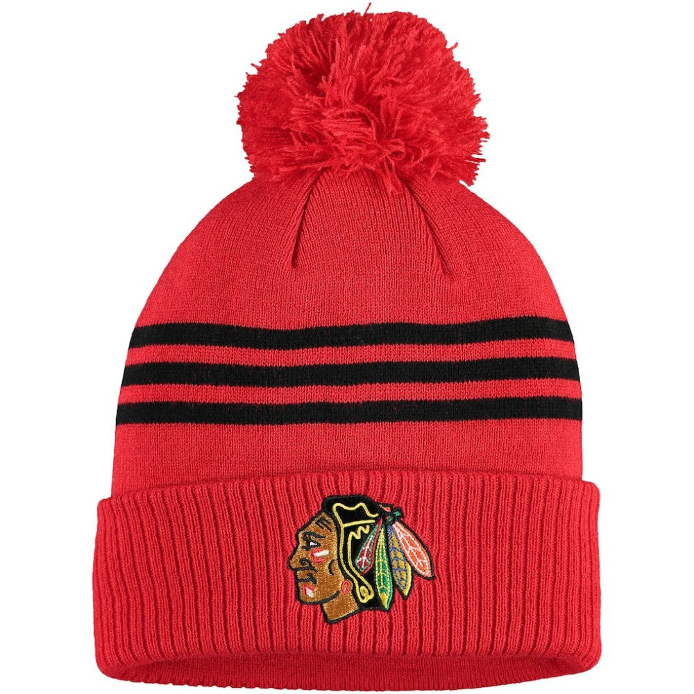 Chicago Blackhawks adidas Locker Room Three Stripe Cuffed Knit Hat with Pom - Navy | Adidas online