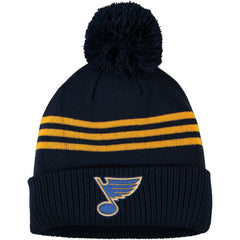 St. Louis Blues adidas Locker Room Three Stripe Cuffed Knit Hat with Pom - Navy | Adidas on sale