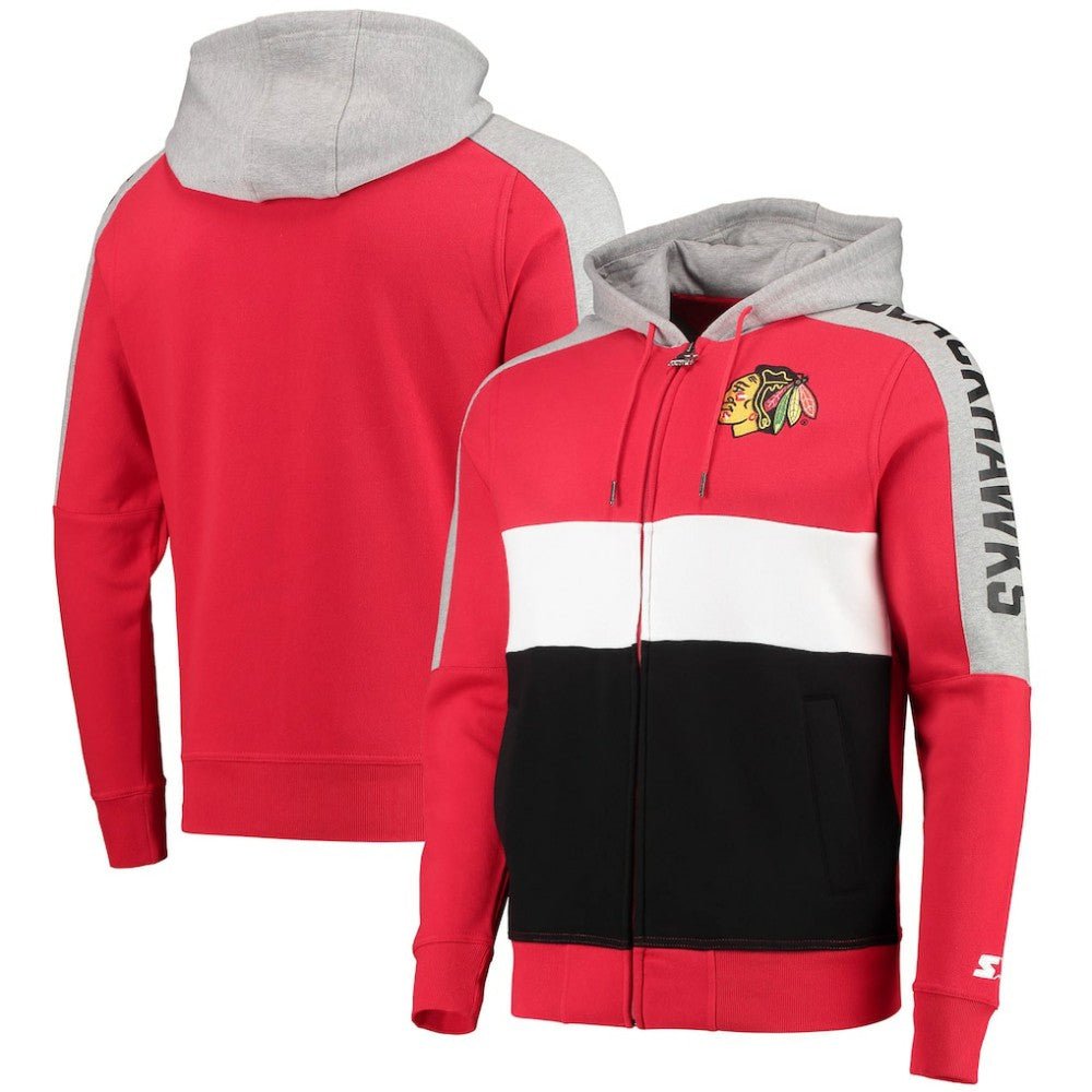 Chicago Blackhawks Starter Playoffs Color Block Full-Zip Hoodie - Red/Black | NHL online