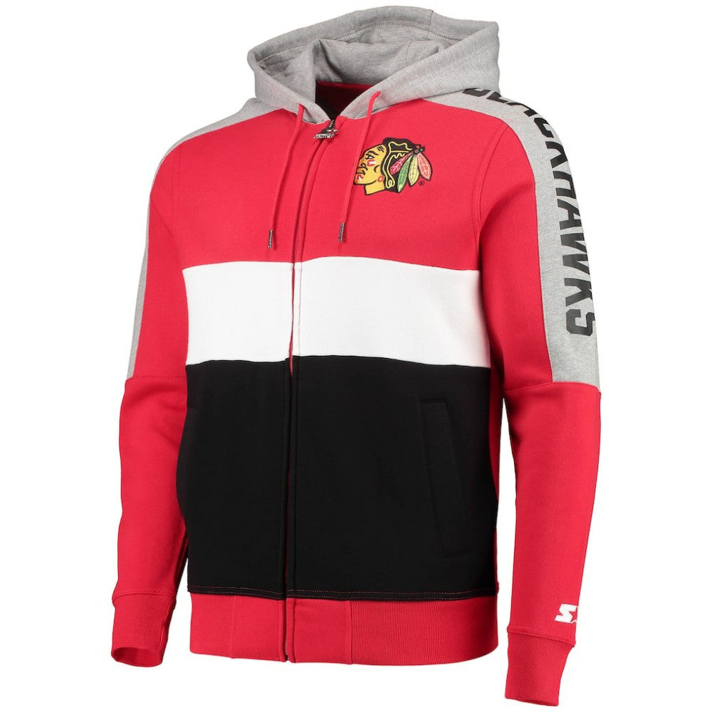 Chicago Blackhawks Starter Playoffs Color Block Full-Zip Hoodie - Red/Black | NHL online