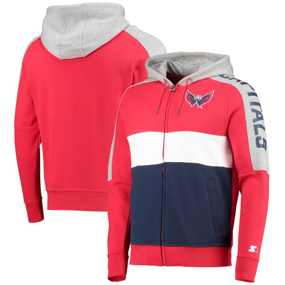 Washington Capitals Starter Playoffs Color Block Full-Zip Hoodie - Red/Navy | NHL Lifestyle