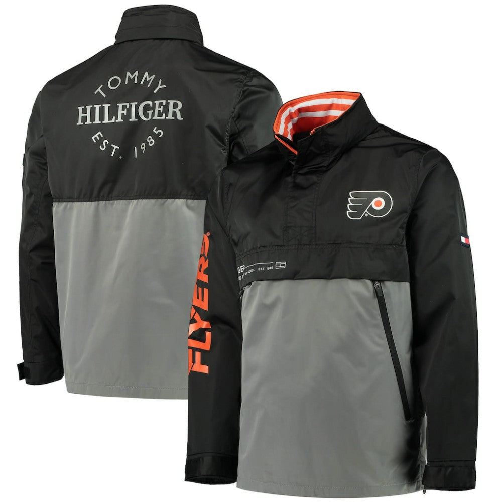 Philadelphia Flyers Tommy Hilfiger Anorak Quarter-Zip Hoodie Jacket - Black/Gray | NHL sale