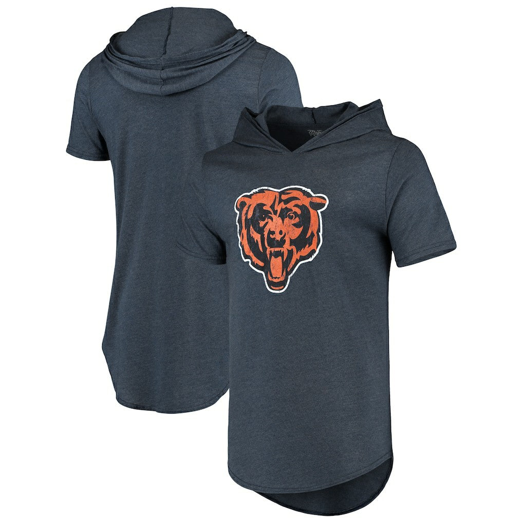 Chicago Bears Majestic Threads Primary Logo Tri-Blend Hoodie T-Shirt - Navy - NFL