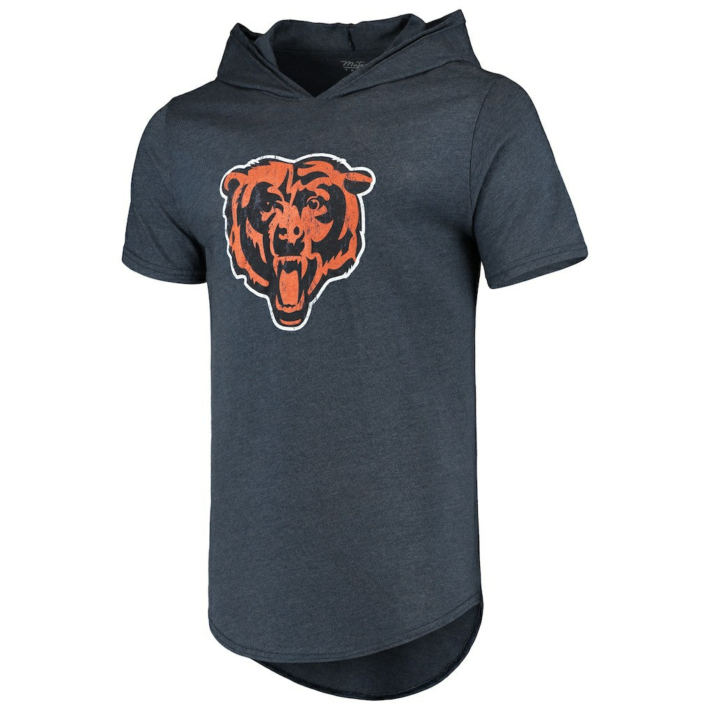 Chicago Bears Majestic Threads Primary Logo Tri-Blend Hoodie T-Shirt - Navy - NFL