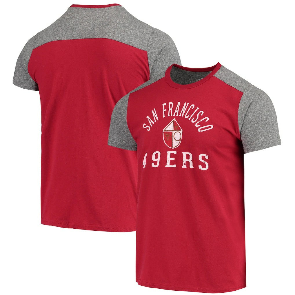 San Francisco 49ers Majestic Threads Gridiron Classics Field Goal Slub T-Shirt - Scarlet/Heathered Gray - NFL