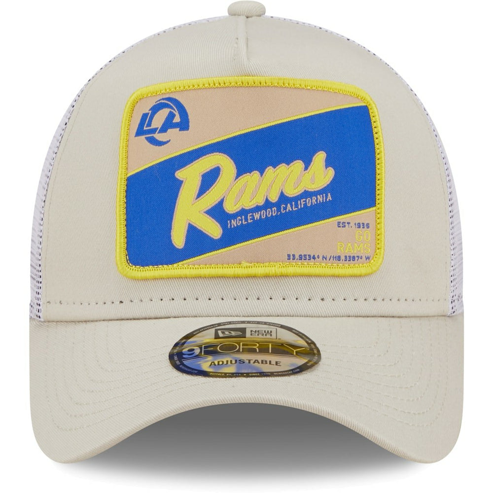 Los Angeles Rams New Era Happy Camper A-Frame Trucker 9FORTY Snapback Hat - Khaki/White - NFL