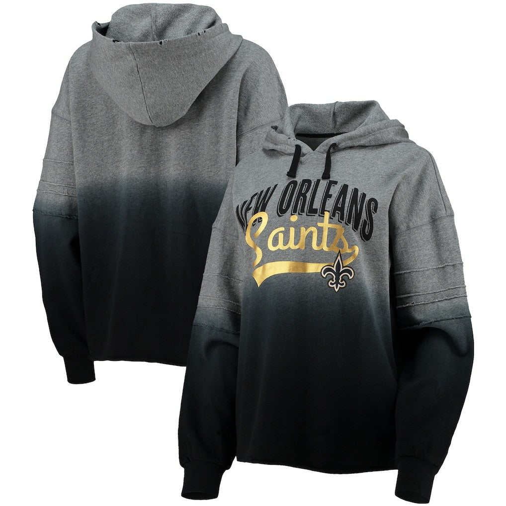 New Orleans Saints Touch Women's Superstar Dip-Dye Pullover Hoodie - Heathered Gray/Black - NFL