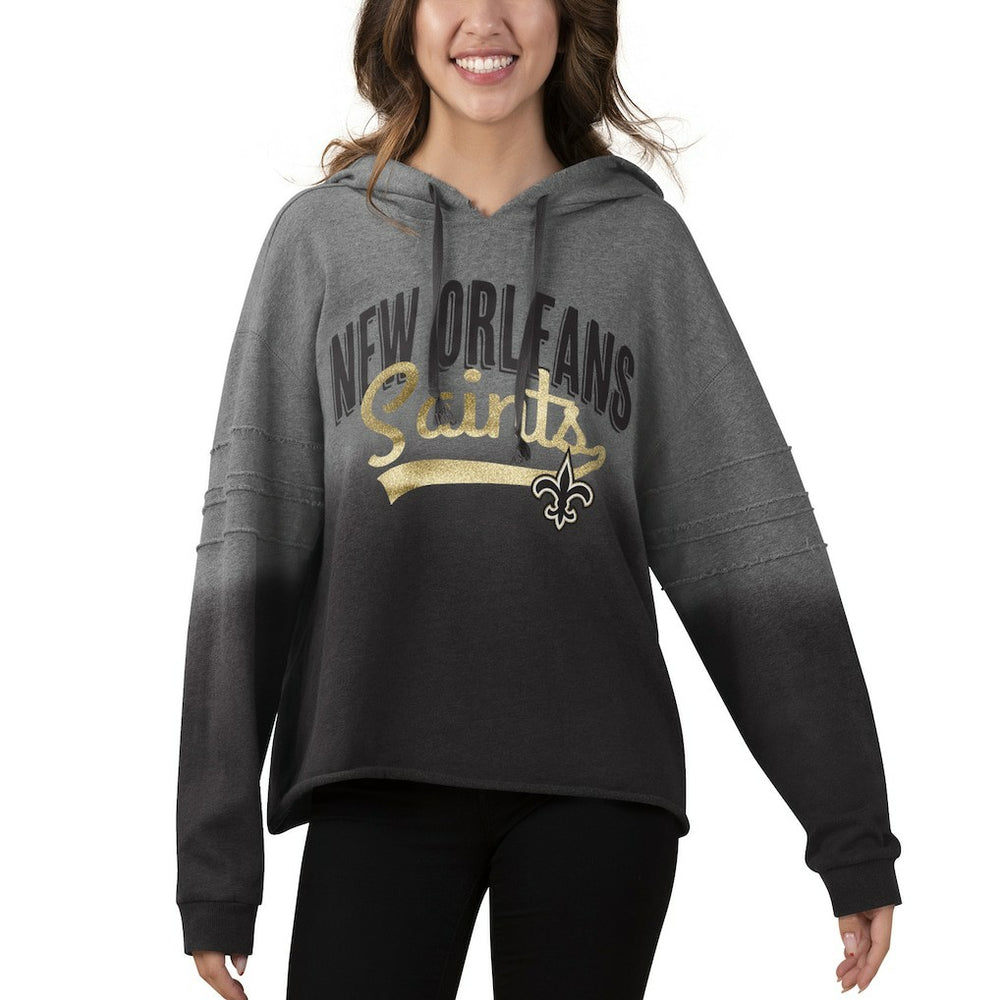 New Orleans Saints Touch Women's Superstar Dip-Dye Pullover Hoodie - Heathered Gray/Black - NFL