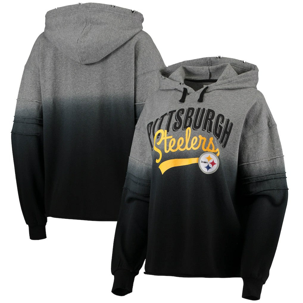 Pittsburgh Steelers Touch Women's Superstar Dip-Dye Pullover Hoodie - Heathered Gray/Black - NFL