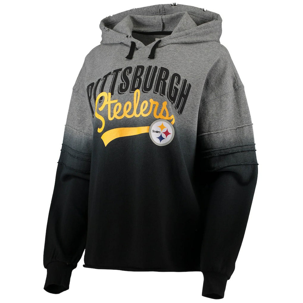 Pittsburgh Steelers Touch Women's Superstar Dip-Dye Pullover Hoodie - Heathered Gray/Black - NFL
