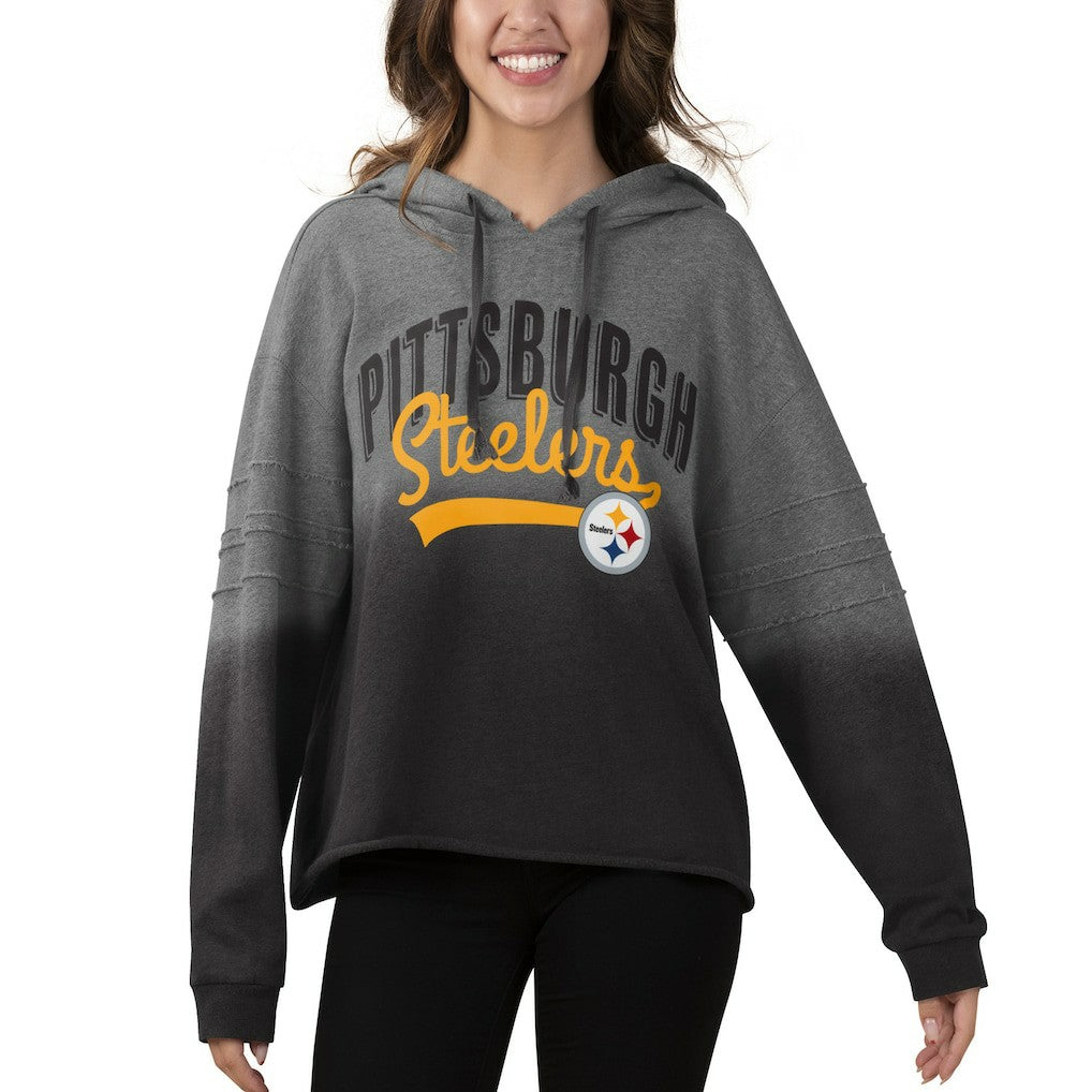 Pittsburgh Steelers Touch Women's Superstar Dip-Dye Pullover Hoodie - Heathered Gray/Black - NFL