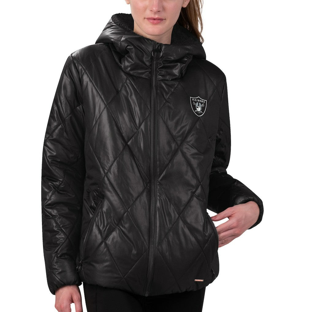 Las Vegas Raiders MSX by Michael Strahan Women's Charlotte Full-Zip Hoodie Puffer Jacket - Black - NFL